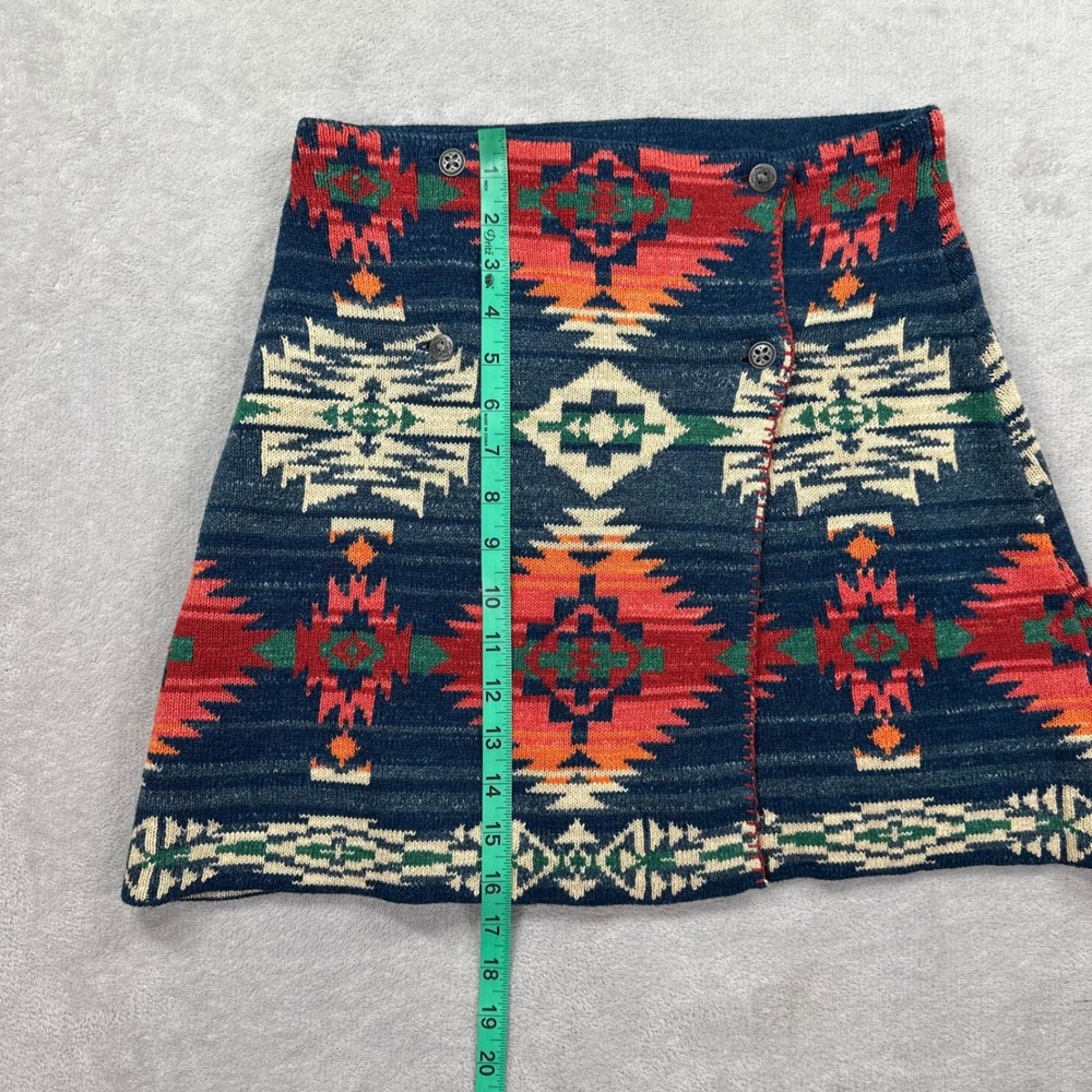 Polo Ralph Lauren Mini Skirt Women L/XL Navy Southwestern Cotton Knit Wrap Style - Picture 6 of 10